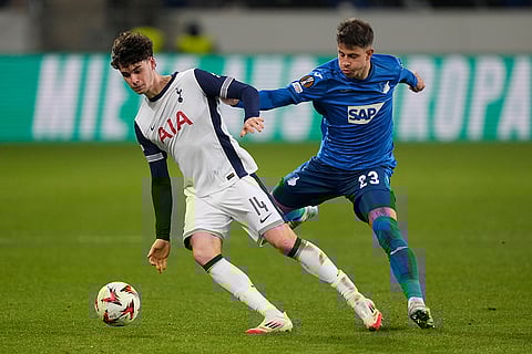 Europa League 2024-25: Archie Gray challenges for the ball with Adam Hlozek