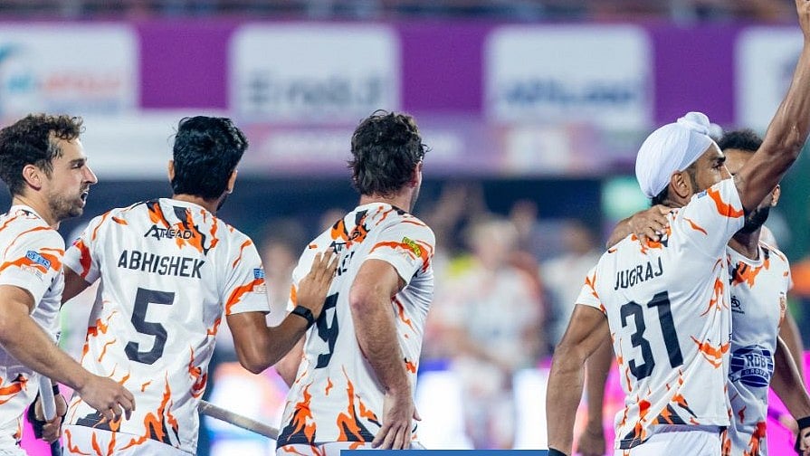 X | Hockey India League  : Bengal Tigers celebrate 5-3 win over Kalinga Lancers in their Hockey India League 2024-25 match on Friday, January 24.  