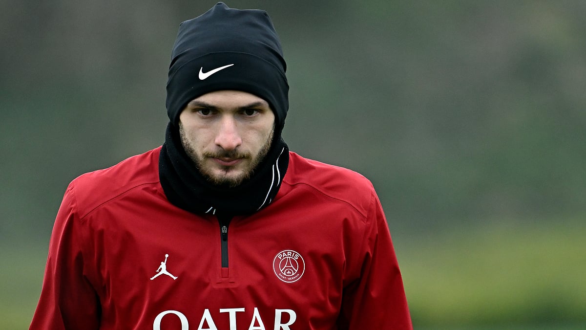 Khvicha Kvaratskhelia pictured in training with Paris Saint-Germain