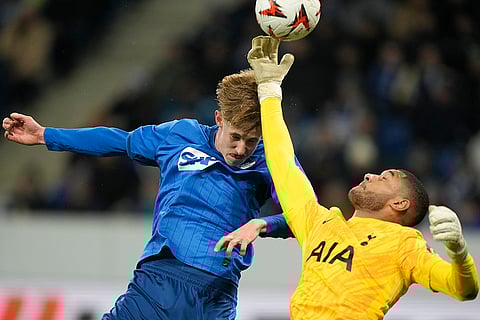 Europa League 2024-25: Brandon Austin deflects the ball next to Max Moerstedt