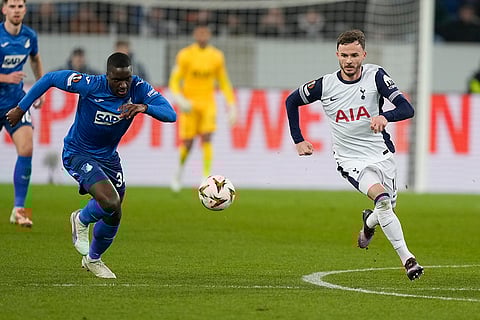 Europa League 2024-25: James Maddison vies for the ball with Stanley Nsoki