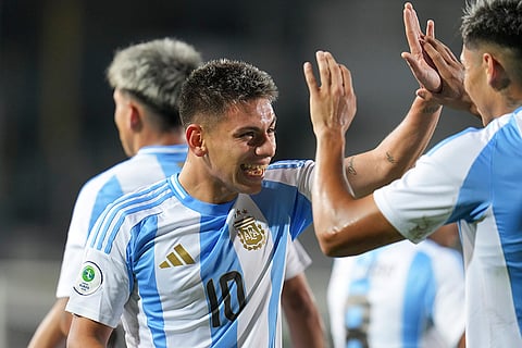 U-20 South American Championship: Argentina's Claudio Echeverri celebrates after scoring his side's third goal