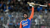 Tilak Varma celebrates for India on Saturday