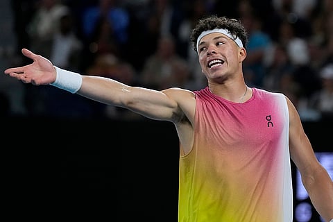 Australian Open 2025 Semi-final: Ben Shelton reacts during match against Jannik Sinner