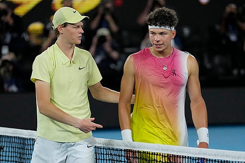 Australian Open 2025 Semi-final: Jannik Sinner is congratulated by Ben Shelton