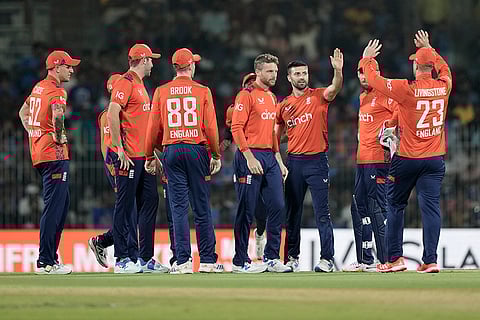 IND vs ENG 2nd T20: England's Mark Wood celebrates after the dismissal of India's Abhishek Sharma