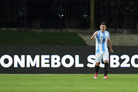 U-20 South American Championship: Argentina's Claudio Echeverri celebrates after scoring his side's fifth goal