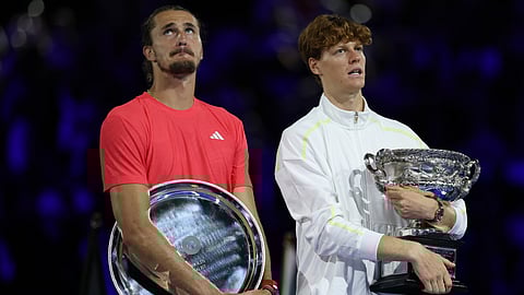 Alexander Zverev and Jannik Sinner pictured during the Australian Open final presentations