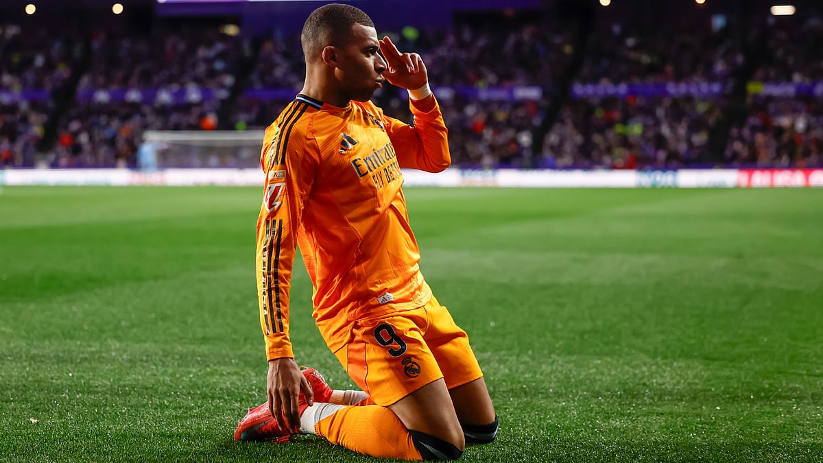 Kylian Mbappe celebrates on Saturday.