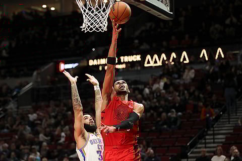 NBA 2024-25: Blazers forward Toumani Camara drives to the basket
