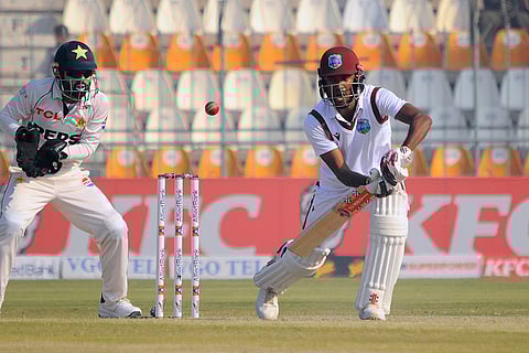 PAK vs WI 2nd Test: West Indies Kraigg Brathwaite, right, plays a shot