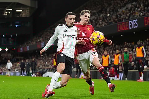 EPL 2024-25: Fulham's Timothy Castagne and Man United's Alejandro Garnacho compete for the ball