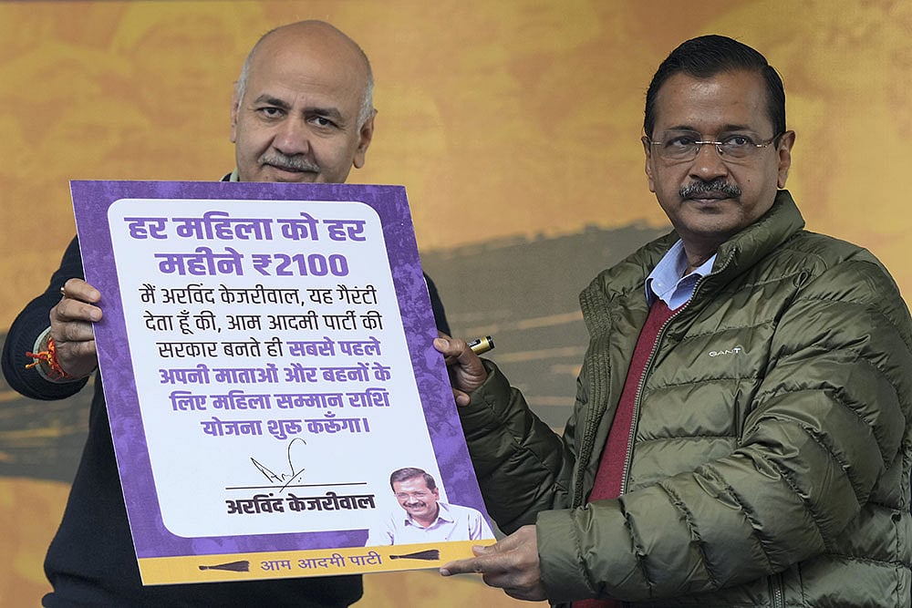 | Photo: PTI/Shahbaz Khan : AAP releases manifesto for Delhi poll