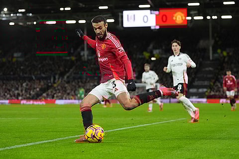 EPL 2024-25: Manchester United's Noussair Mazraoui attempts a shot on goal