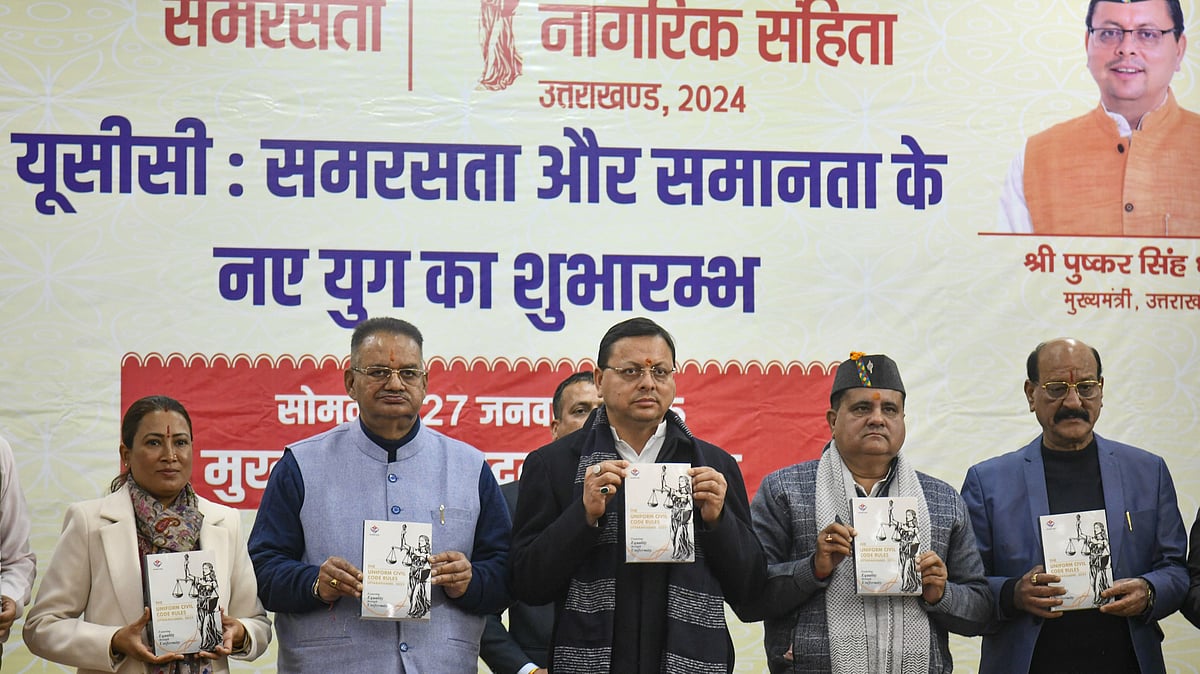 PTI : Uttarakhand Chief Minister Pushkar Singh Dhami during an event to announce the implementation of the Uniform Civil Code (UCC), in Dehradun, Uttarakhand, Monday, Jan. 27, 2025. 