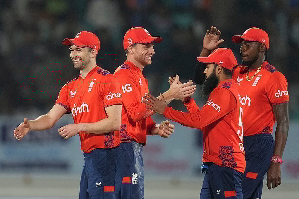 | Photo: AP/Ajit Solanki : IND vs ENG 3rd T20: England's players celebrate after winning the match
