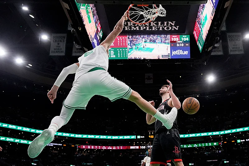 NBA basketball Houston Rockets vs Boston Celtics game: Kristaps Porzingis