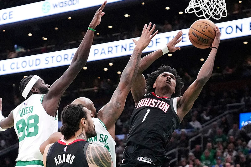 NBA basketball Houston Rockets vs Boston Celtics game: Amen Thompson