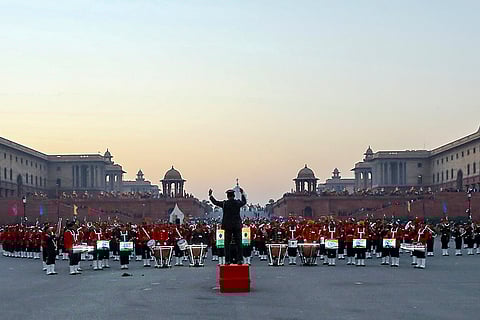 Tri-Services bands perform during the rehearsal