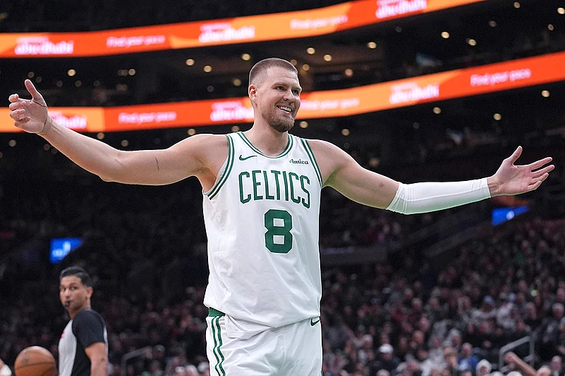 NBA basketball Houston Rockets vs Boston Celtics game: Kristaps Porzingis