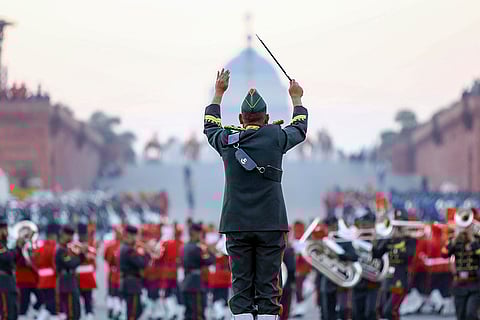 Tri-Services bands perform during the full dress rehearsal