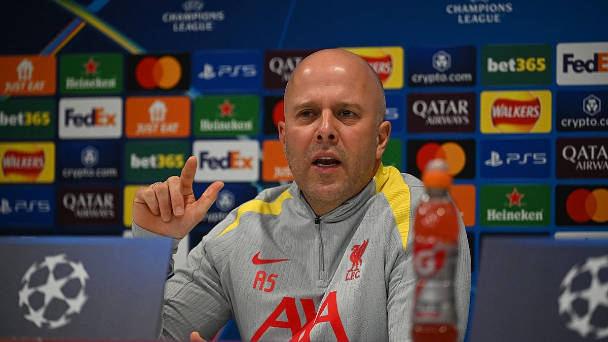 Slot addresses reporters during his pre-match press conference