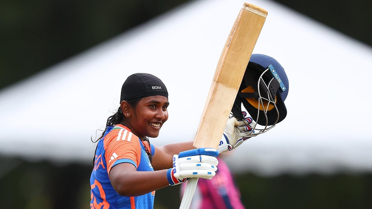 Photo: X | Mithali Raj : India opener batter Gongadi Trisha after completing her century against Scotland in the ICC Under-19 Women's T20 World Cup 2025.