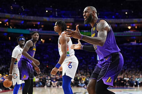 NBA 2024-25: Lakers' LeBron James reacts after being called for a foul