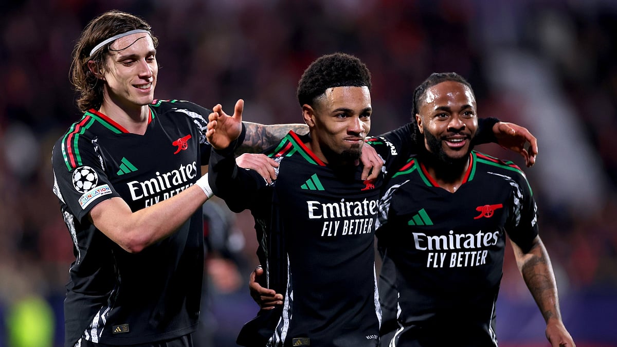 Ethan Nwaneri celebrates a brilliant winner. - null