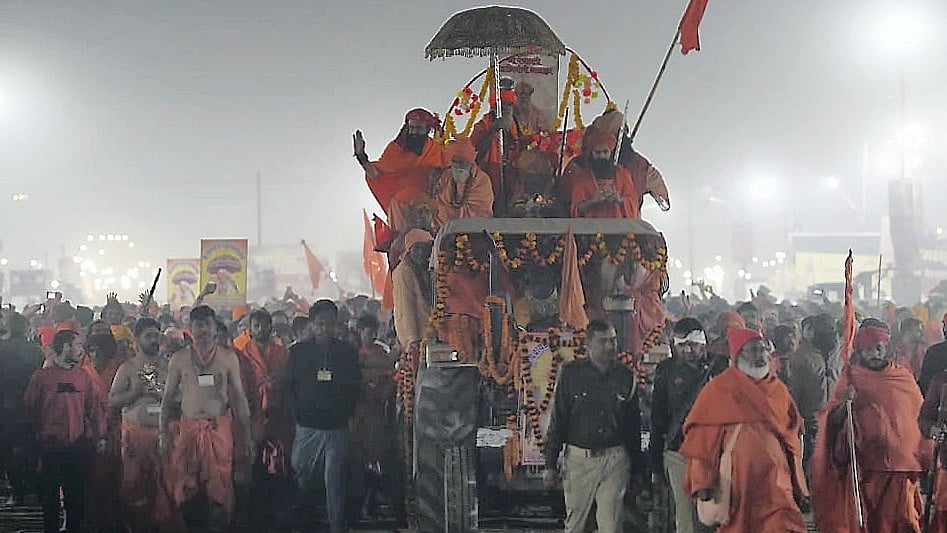 Sadhus of Shri Panchayati Akhara Mahanirvani return without doing their 'snan' (holy dip) after a stampede on 'Mauni Amavasya' during the ongoing 'Maha Kumbh Mela' festival, in Prayagraj, Wednesday, Jan. 29, 2025.  - PTI