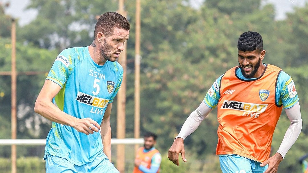 Chennaiyin FC players during a practice session. - Photo: X | Chennaiyin FC