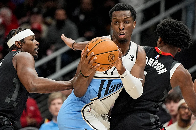 NBA basketball Houston Rockets vs Atlanta Hawks game pics: Onyeka Okongwu