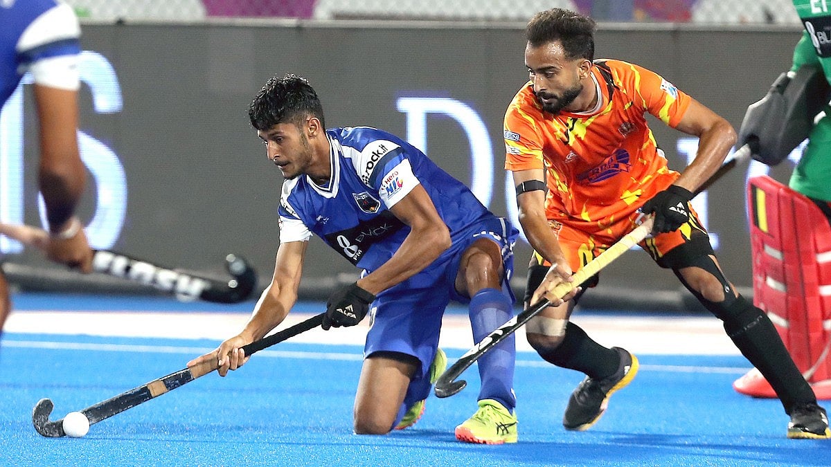 Photo: Hockey India : Action from the Hockey India League match between Soorma Hockey Club and Shrachi Rarh Bengal Tigers.
