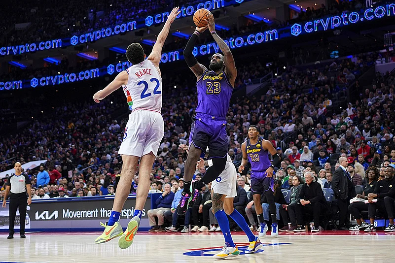 NBA basketball Philadelphia 76ers vs LA Lakers game pics: LeBron James