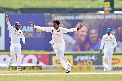 SL vs AUS 1st Test Day 2:  Sri Lanka's Jeffrey Vandersay successfully appeals for the wicket of Steven Smith