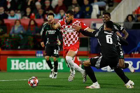 Champions League 2024-25: Girona's Arnaut Danjuma runs with the ball