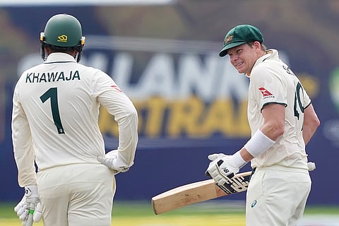 SL vs AUS 1st Test Day 2: Australia's Steven Smith shares a light moment with Usman Khawaja