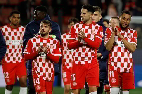 Champions League 2024-25: Girona players applaud the fans at the end of the match