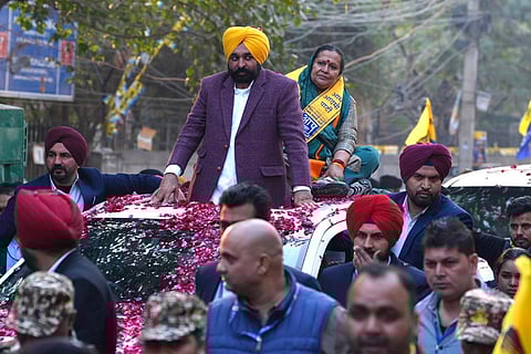 Bhagwant Mann during a roadshow in Delhi