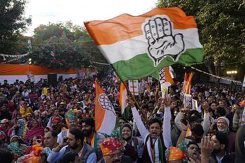 Congress supporters during a rally at Patparganj