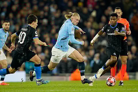 Champions League 2024-25: Manchester City's Erling Haaland runs with the ball