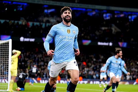 Champions League 2024-25: Manchester City's Josko Gvardiol celebrates after his cross led to an own goal