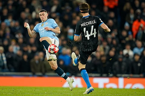 Champions League 2024-25: Manchester City's Phil Foden challenges Brugge's Brandon Mechele