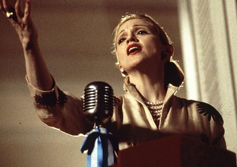Madonna in Evita and wins a Golden Globe