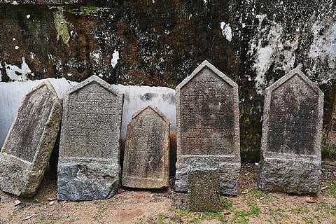 Historical Matter: Excavated stones at Pattanam kept outside a church