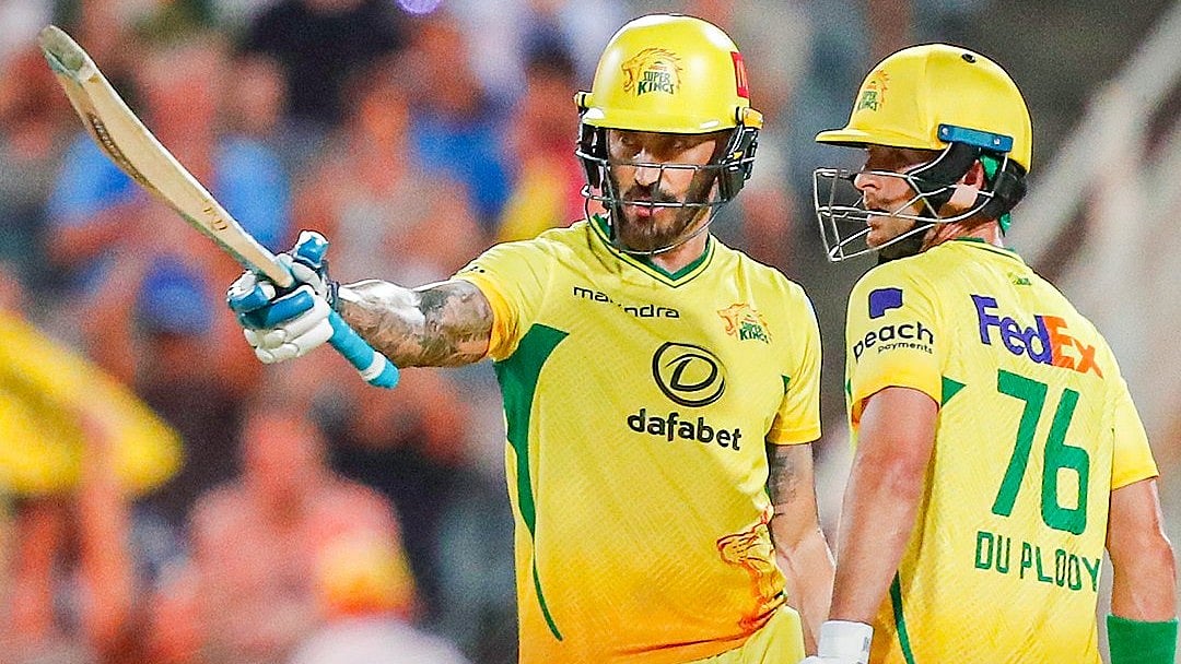 X/Joburg Super Kings : Faf du Plessis (left) celebrates his half century for Joburg Super Kings.
