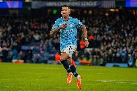 Champions League 2024-25: Manchester City's Savinho celebrates after scoring his side's third goal