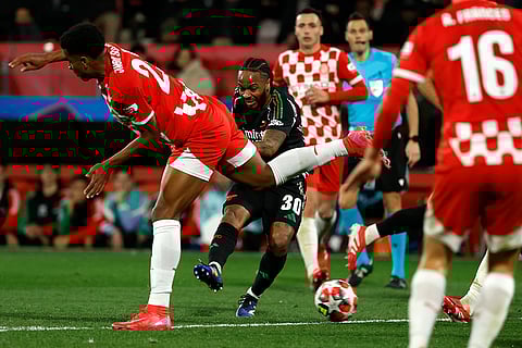 Champions League 2024-25: Arsenal's Raheem Sterling shoots against Girona