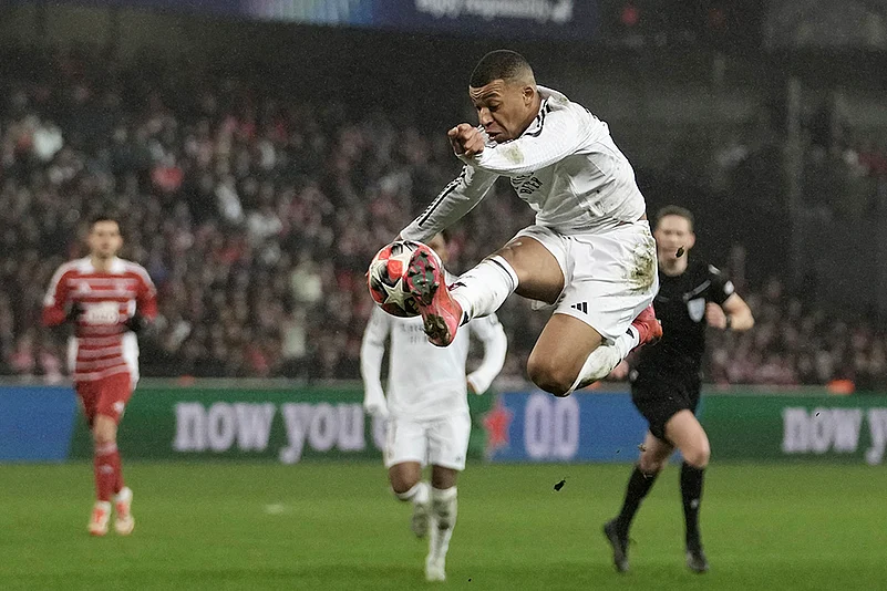 UEFA Champions League UCL soccer Real Madrid vs Brest FC match photo: Kylian Mbappe