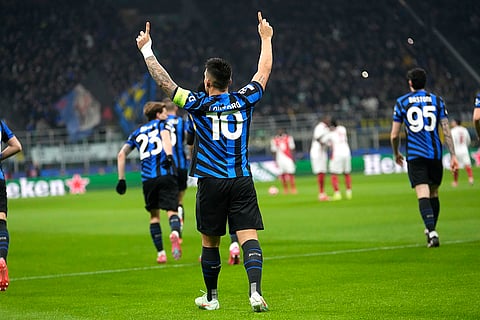 Champions League 2024-25: Inter Milan's Lautaro Martinez celebrates after scoring